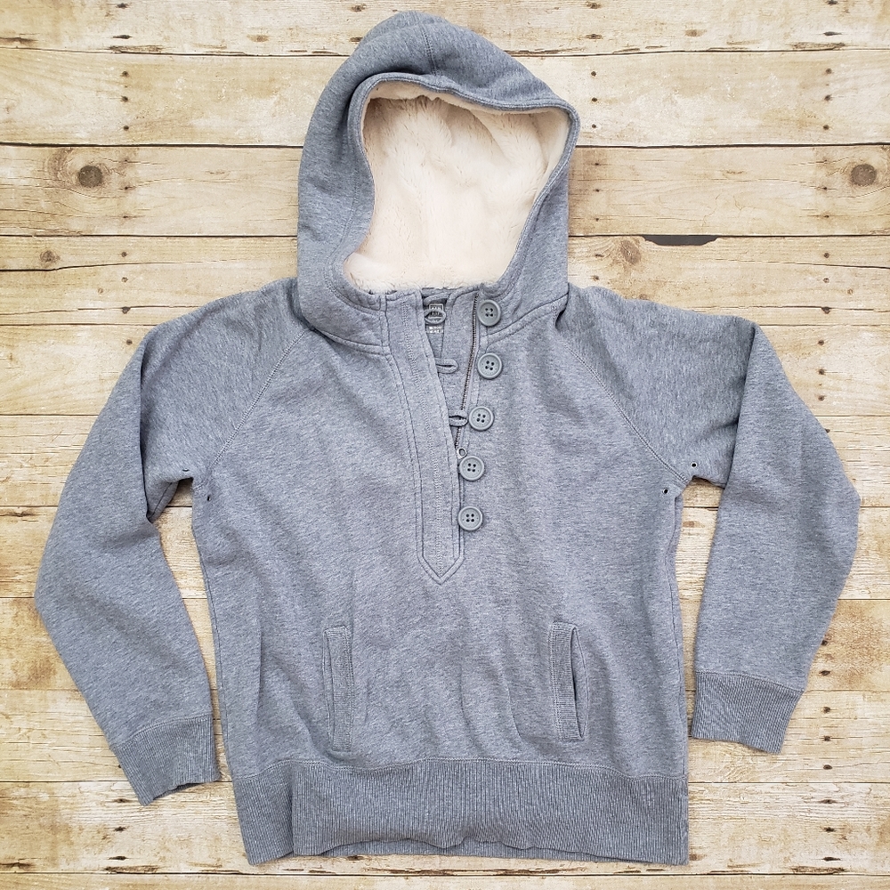 🌵 GAP Fur-Lined Hoodie Sweatshirt Pullover Gray